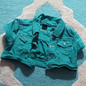 GAP Teal Cropped Short-Sleeve Jean Jacket for Kids